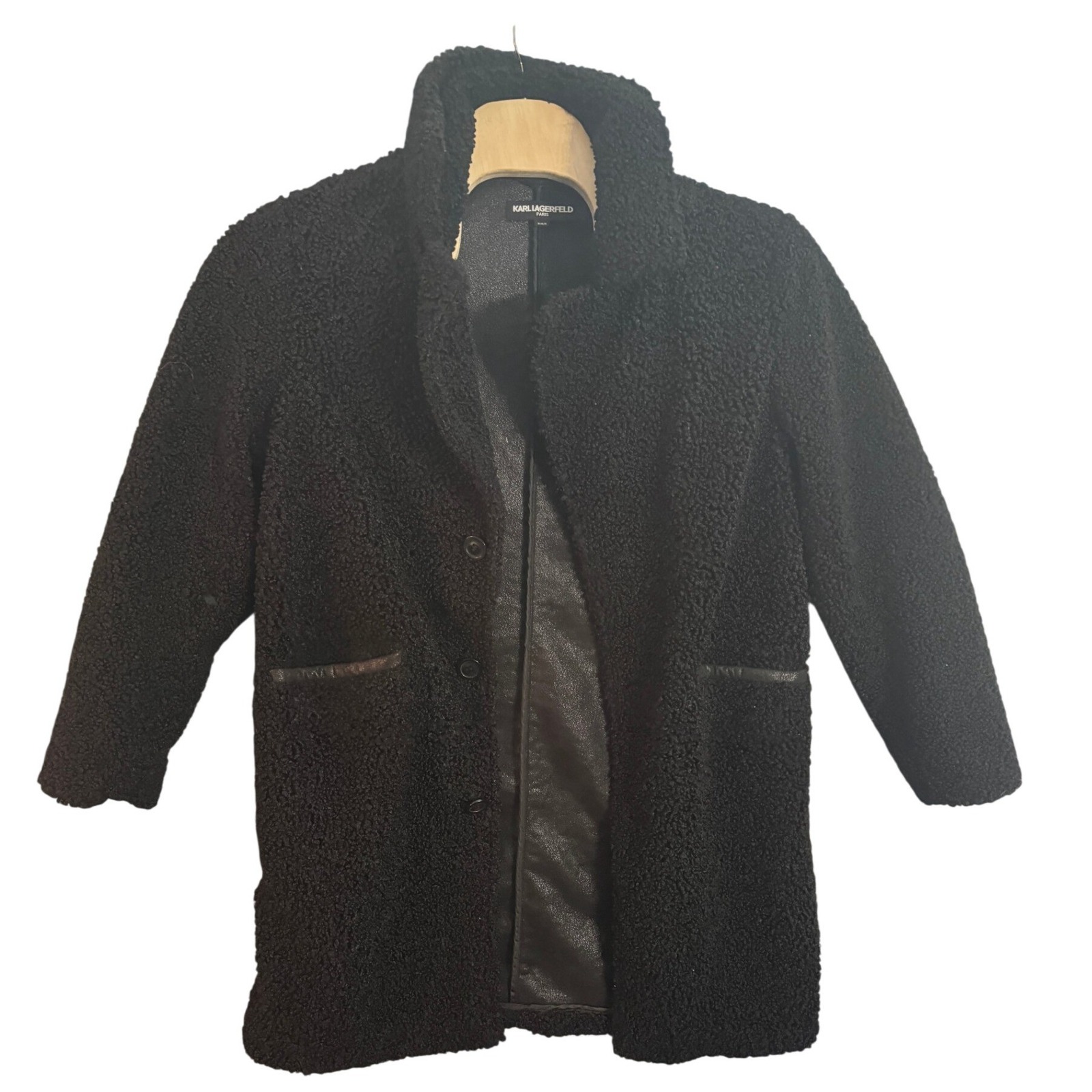 Nwt Karl Lagerfeld Paris Water Resistant Faux Shearling Sherpa Black M Medium